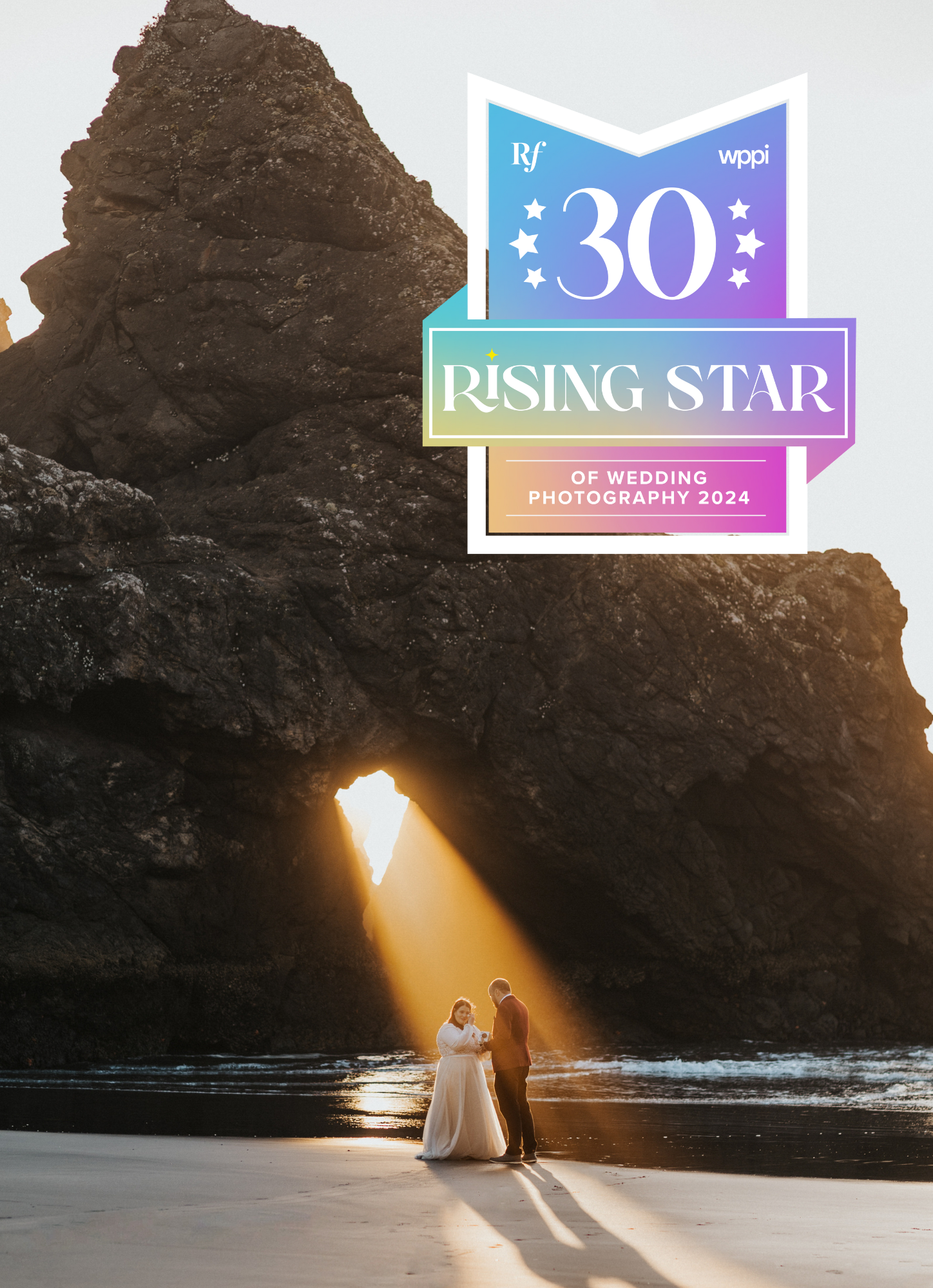 Oregon Coast elopement with Rangefinder 30 Rising Stars badge