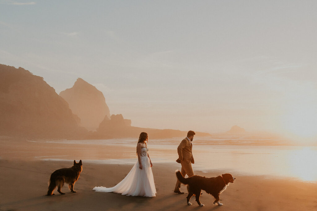 Oregon Coast elopement with two dogs