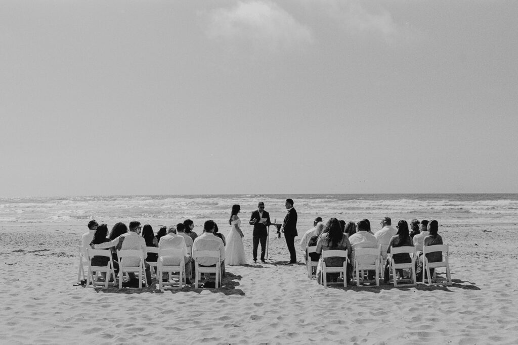 Micro wedding ceremony on the Oregon Coast in Cape Lookout State Park on 35mm film