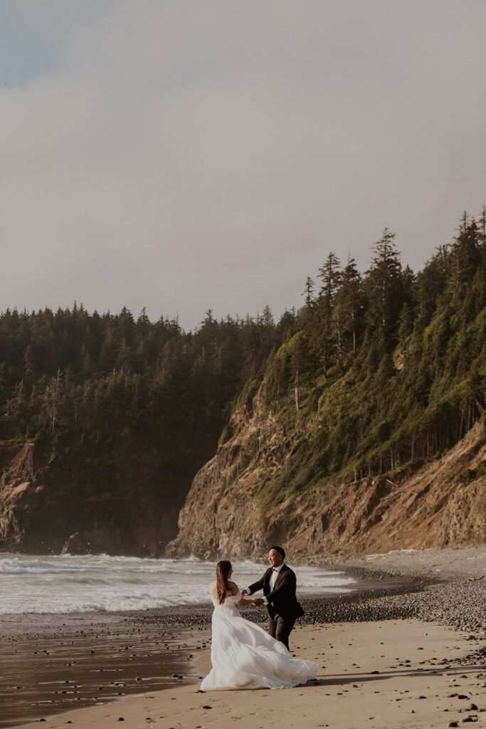 A couple during their elopement day on the Oregon Coast
