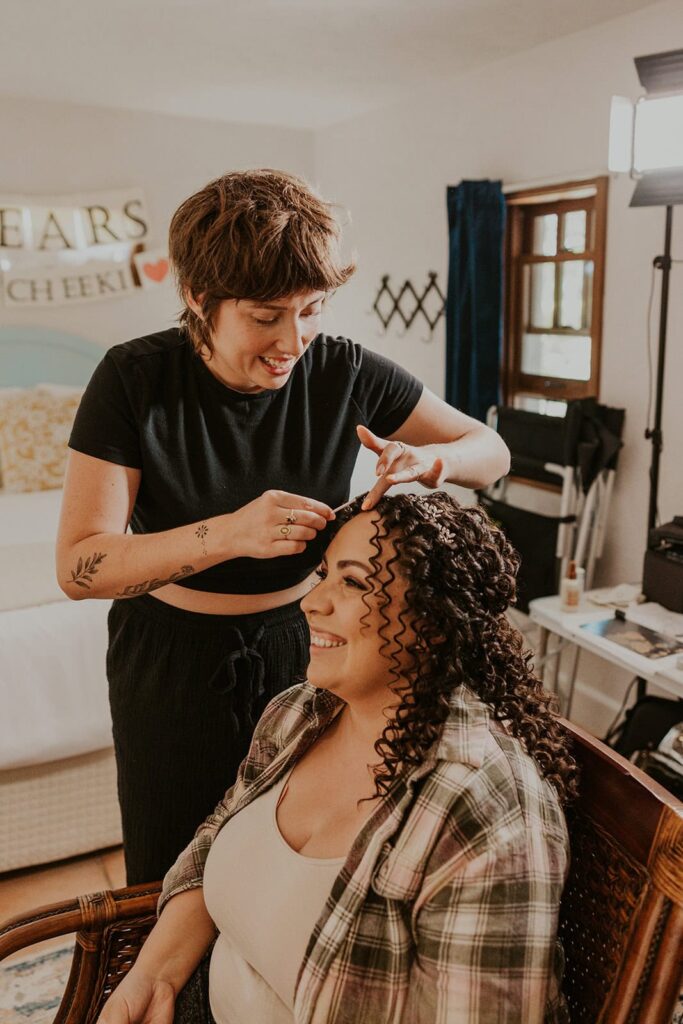 Bride getting her hair done