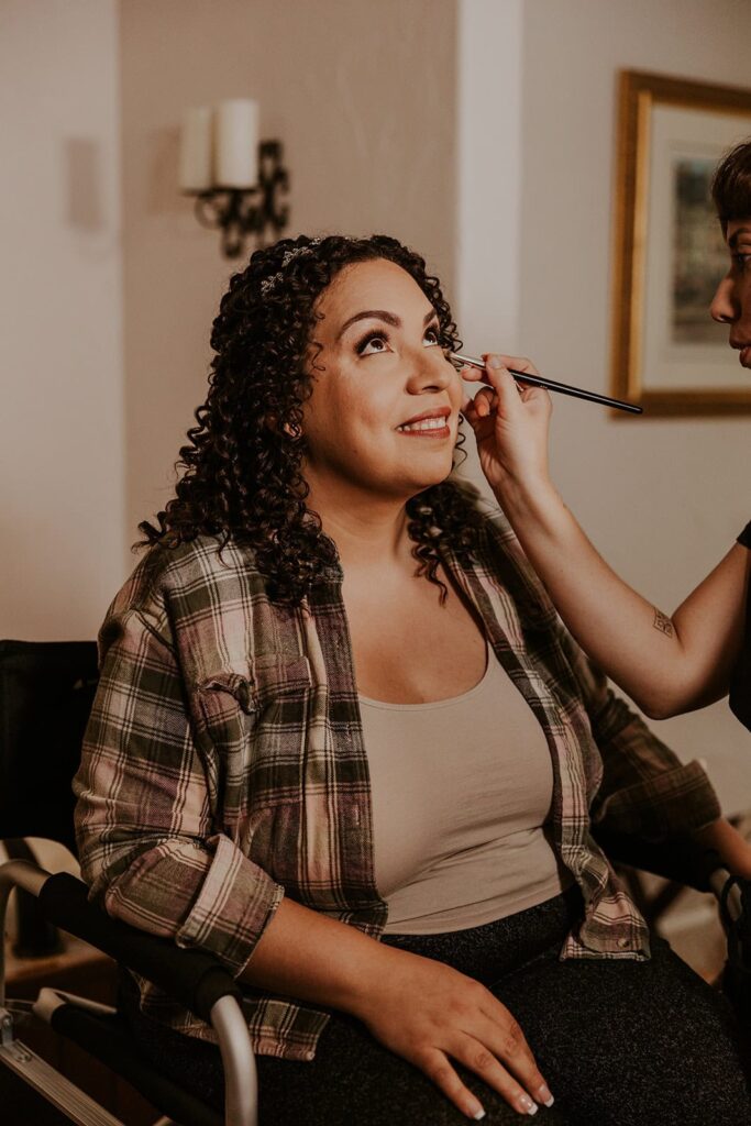 Bride getting her makeup done