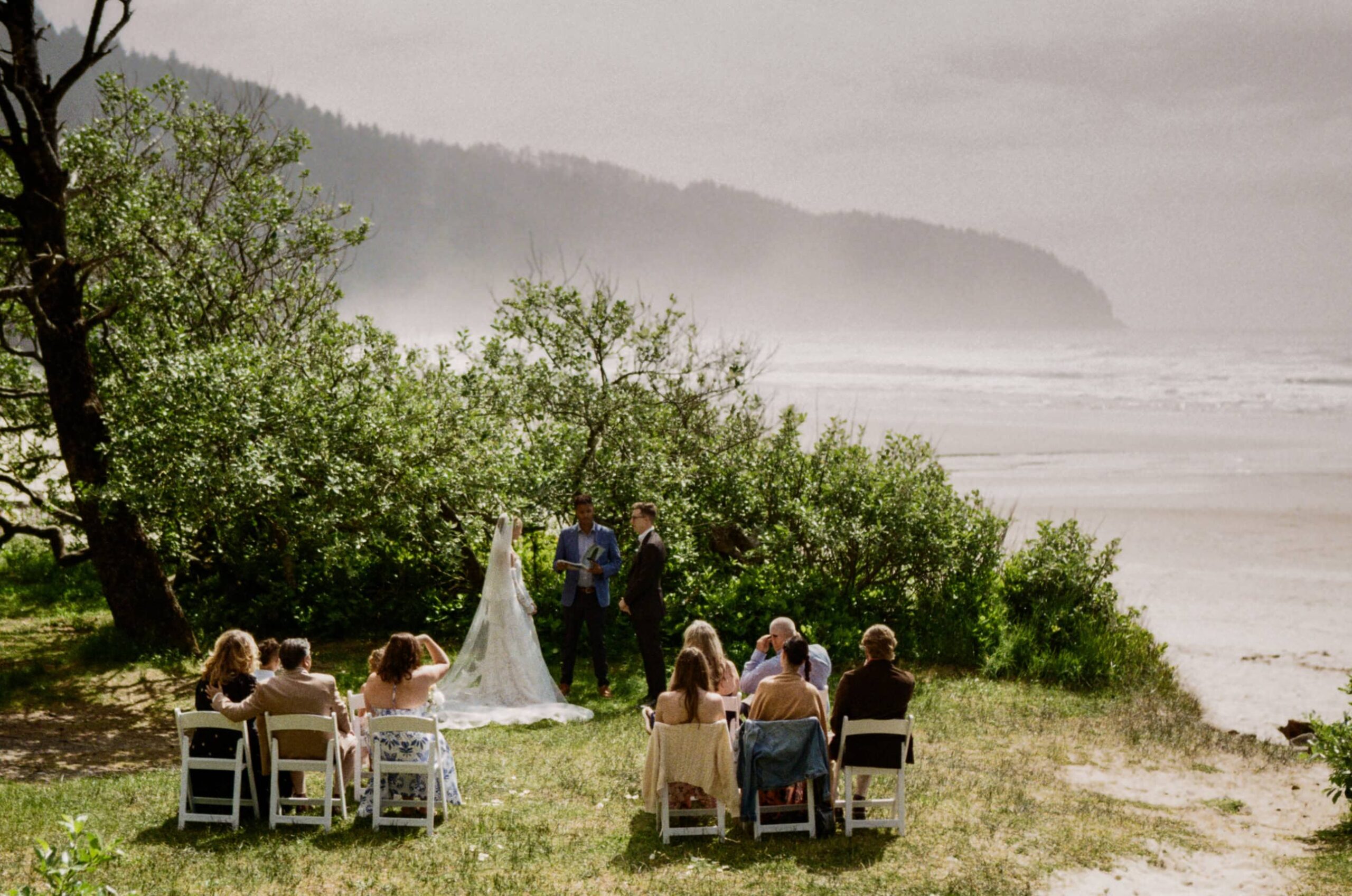 A micro wedding ceremony on the Oregon Coast on 35mm film