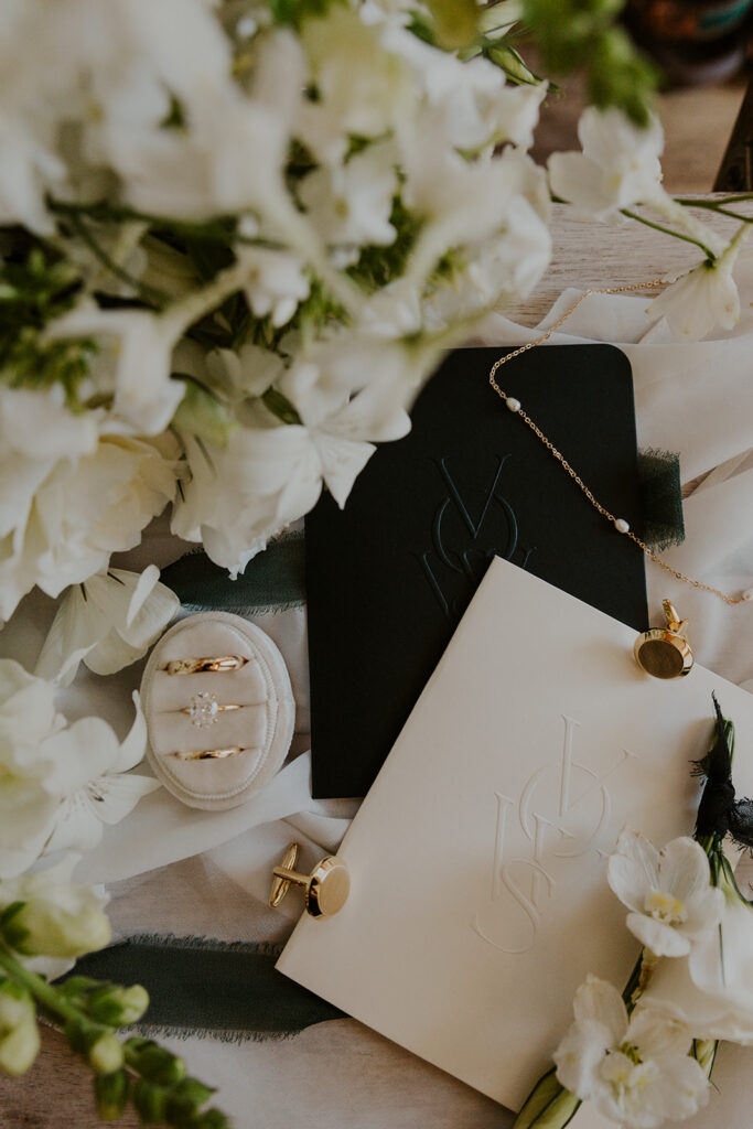 Vow books and wedding rings detail photo