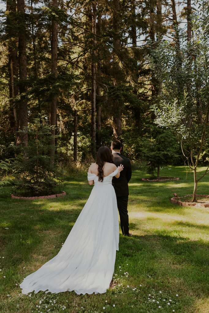A bride and groom before their first look