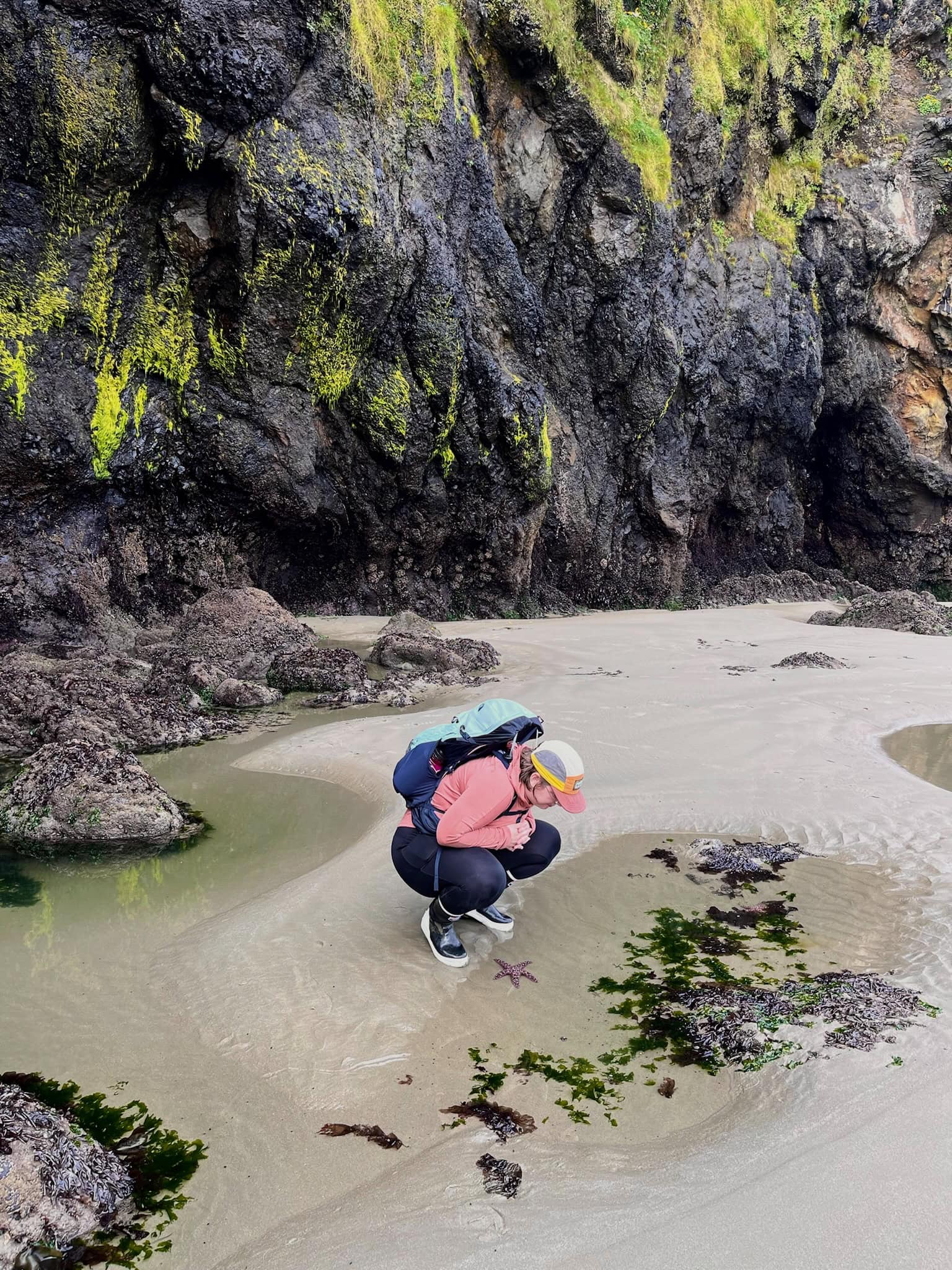 Miki of Venturing Vows looking at an Oregon Coast tide pool